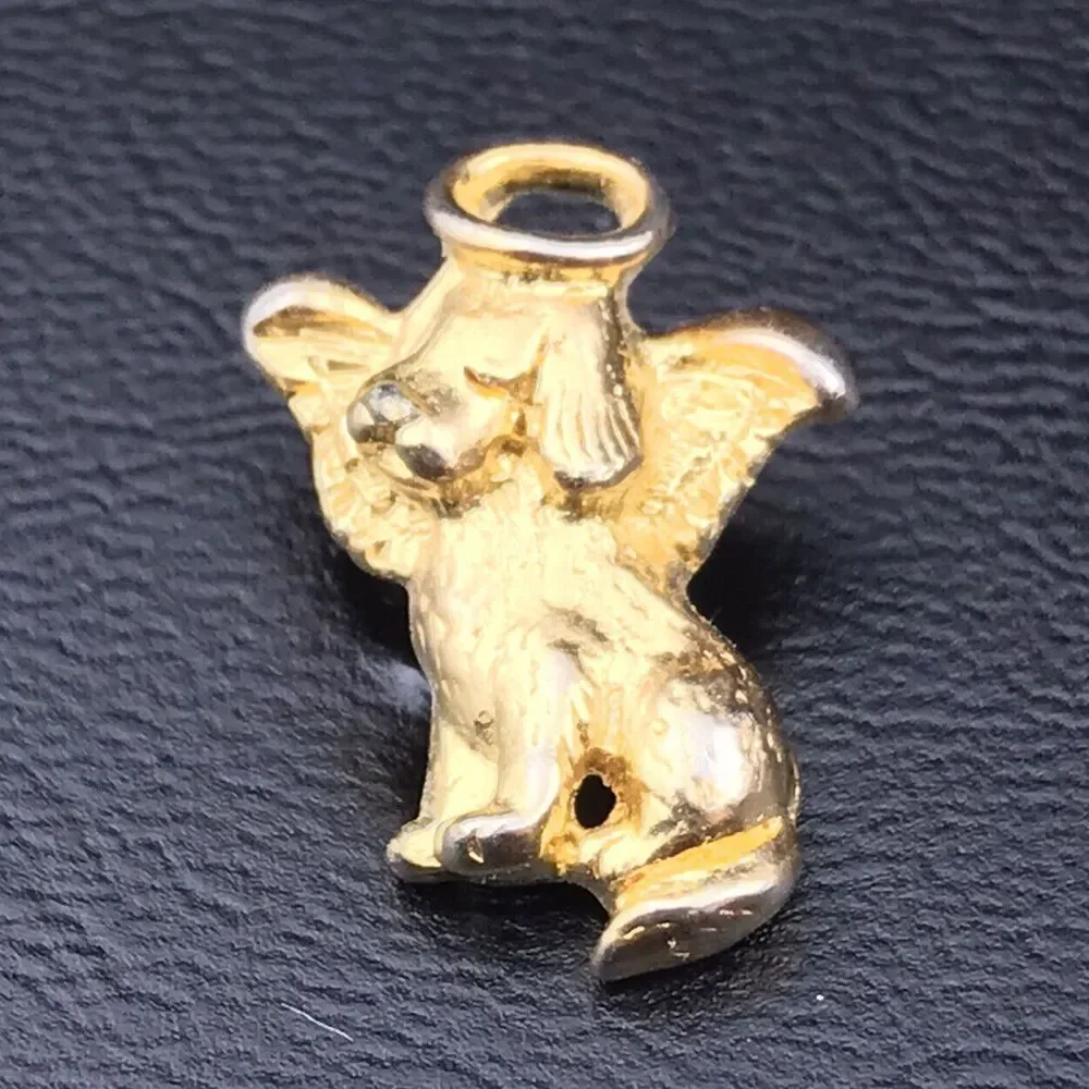 Angel Dog Gold Tone Vintage Metal Pin Brooch Puppy